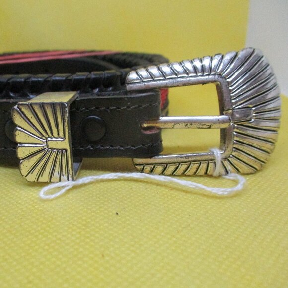 Seed Bead Black Genuine Leather Belt Silver Tone Buckle South Western Bead Bel5 - Picture 3 of 9